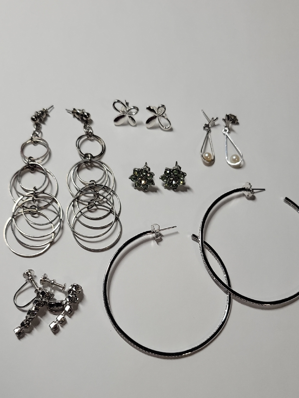 Silver Tone Mixed Earrings Set - Hoop & Stud Collection